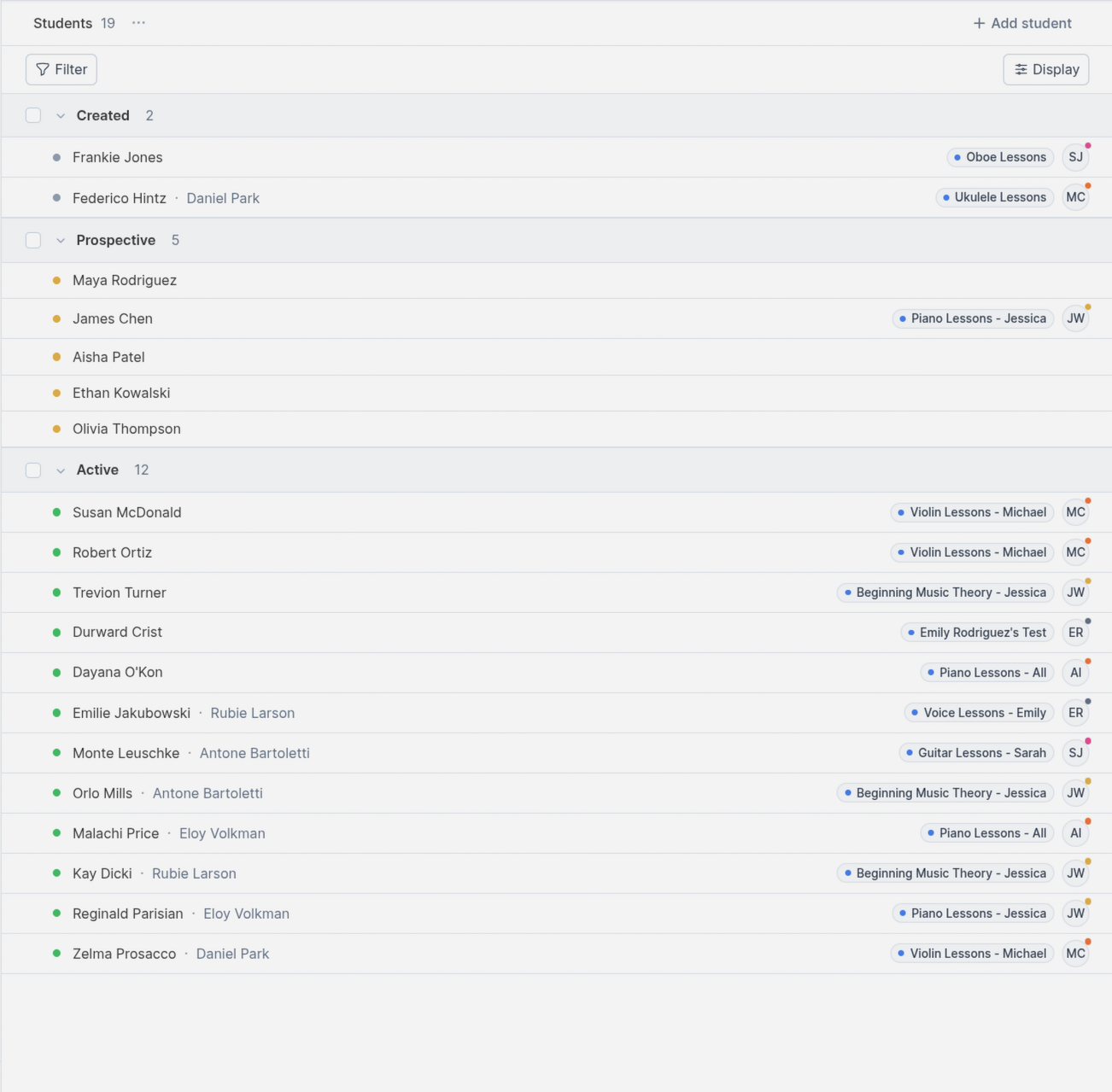 Student enrollment screenshot